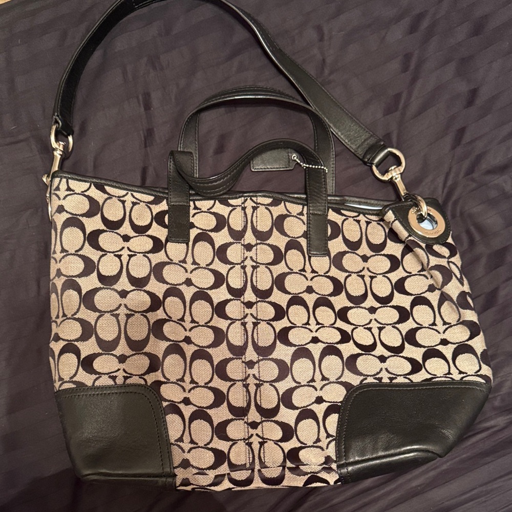 Coach Black and Cream Signature Tote
